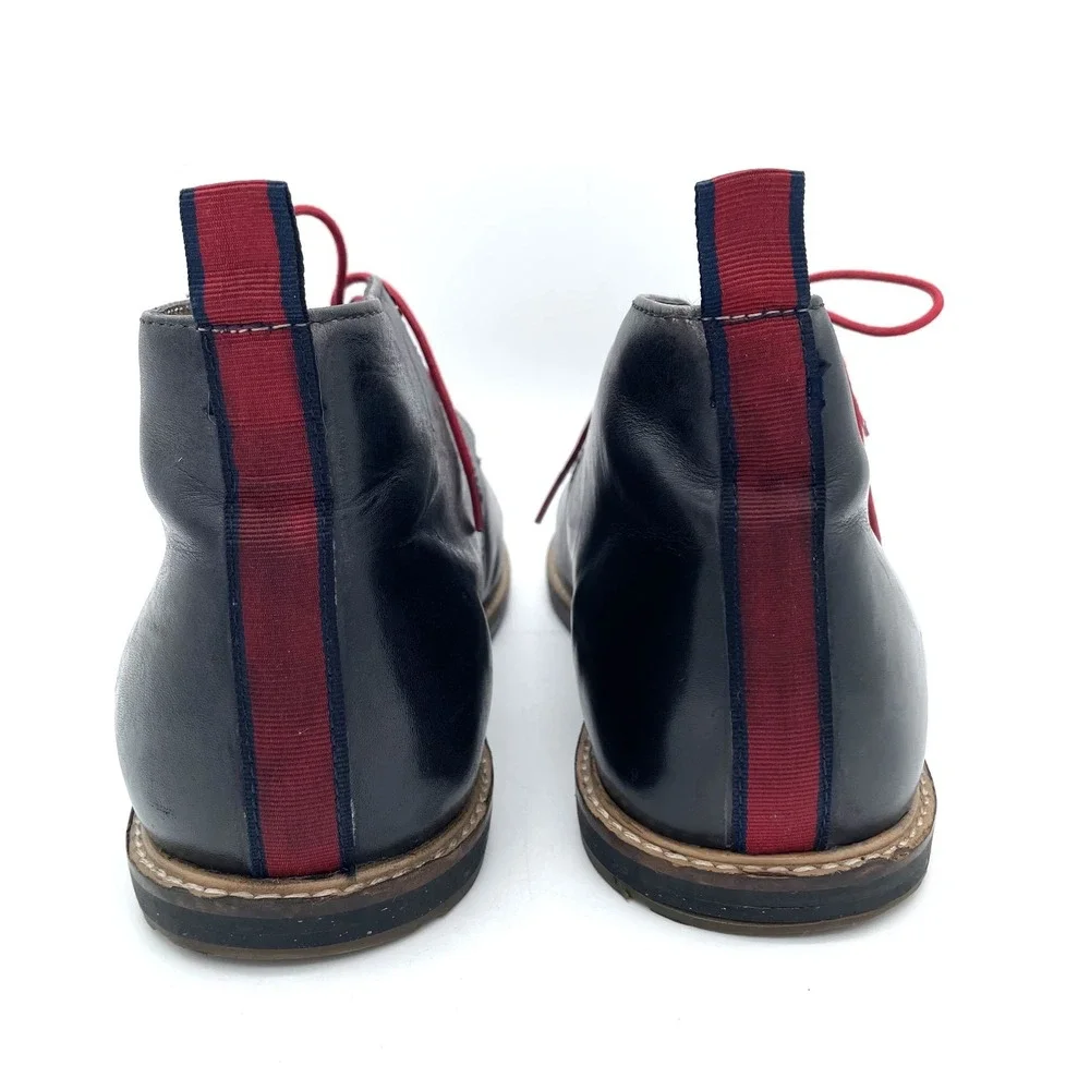 Ben Sherman 100% Genuine Leather Black Chukka Boots Men 10 Red Lace High Tops